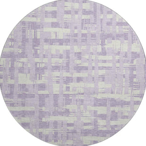 HomeRoots 8' Stylish Lavender and Ivory Striped Washable Round Rug with UV Protection and Stain Resistance 705686