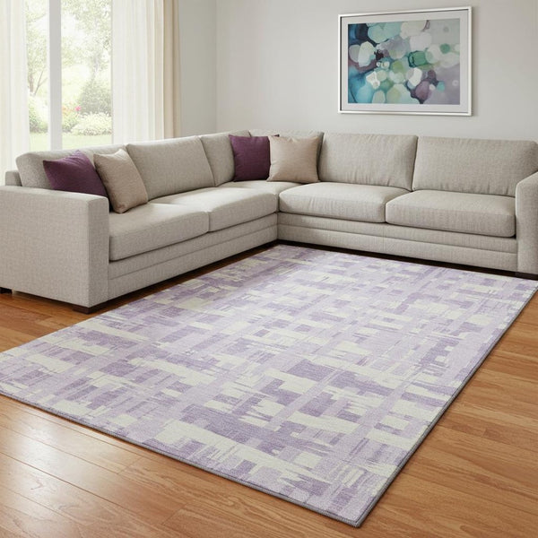 HomeRoots 8' X 10' Stylish Lavender & Ivory Striped Washable Area Rug with UV Protection for Busy Homes 705687