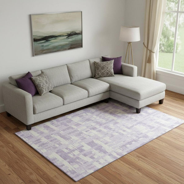 HomeRoots 9' X 12' Striped Lavender & Ivory Washable Area Rug - UV Protected, Stain Resistant, Durable Design 705688