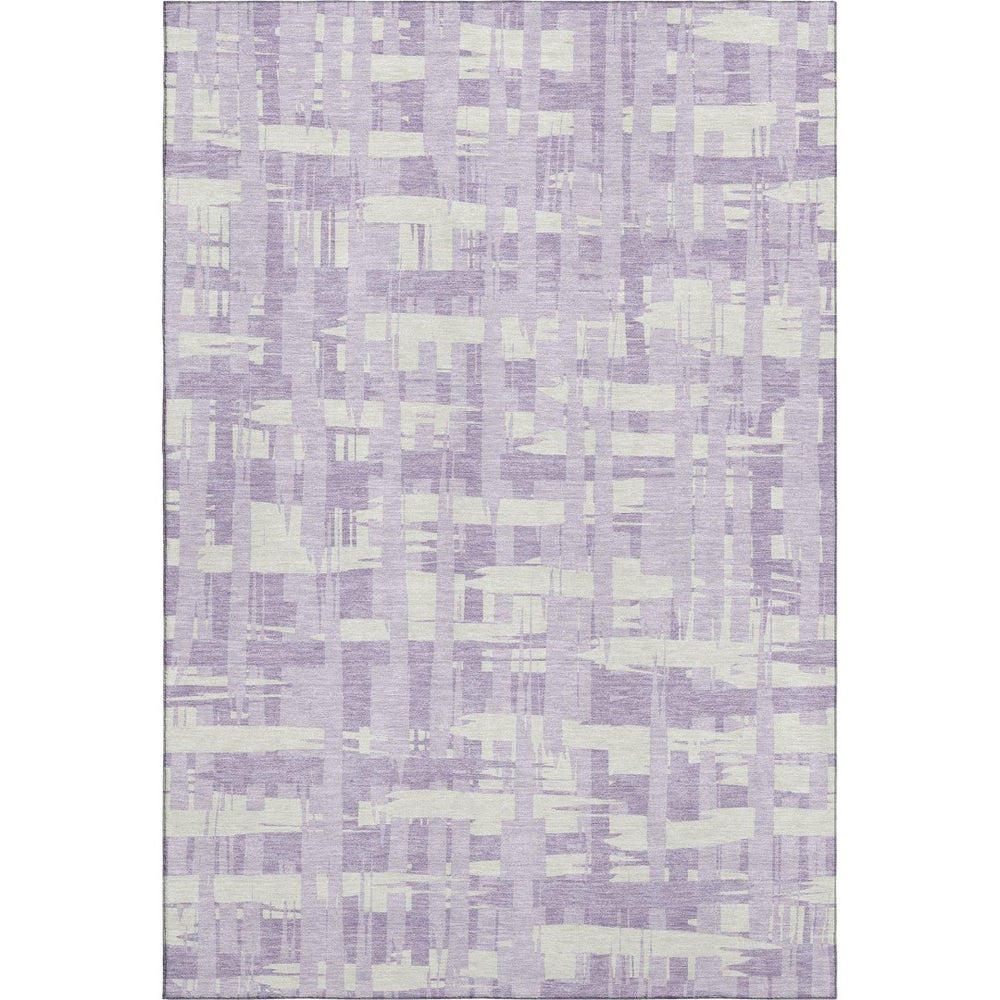 HomeRoots 9' X 12' Striped Lavender & Ivory Washable Area Rug - UV Protected, Stain Resistant, Durable Design 705688