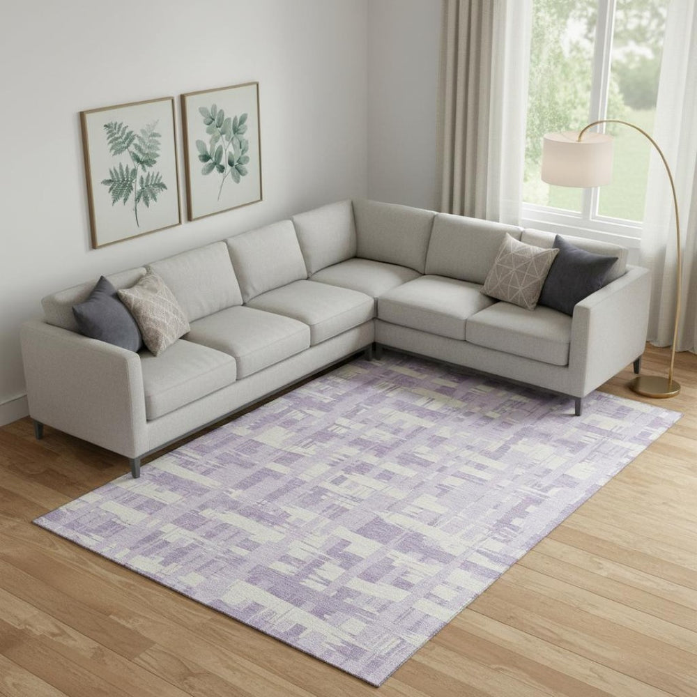 HomeRoots 10' X 14' Lavender Striped Area Rug - Washable, Durable, UV Protected, Perfect for Family Spaces! 705689