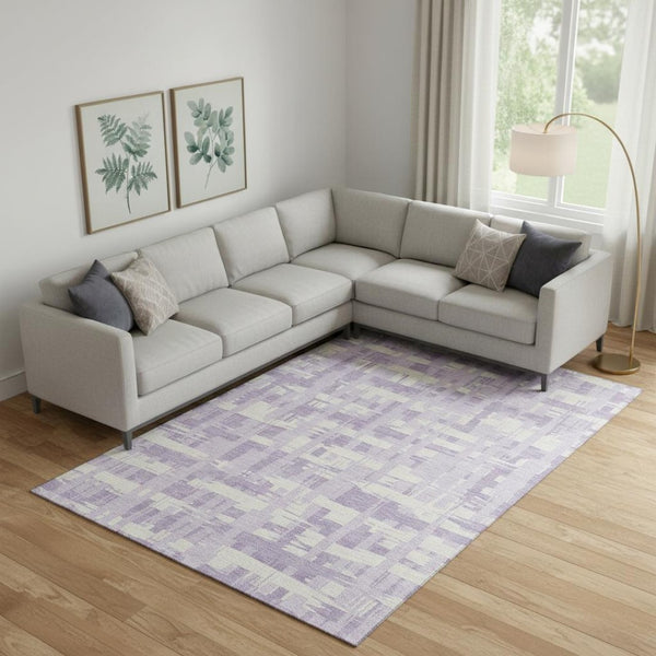 HomeRoots 10' X 14' Lavender Striped Area Rug - Washable, Durable, UV Protected, Perfect for Family Spaces! 705689