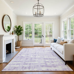 HomeRoots 10' X 14' Lavender Striped Area Rug - Washable, Durable, UV Protected, Perfect for Family Spaces! 705689