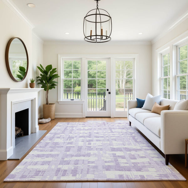 HomeRoots 10' X 14' Lavender Striped Area Rug - Washable, Durable, UV Protected, Perfect for Family Spaces! 705689