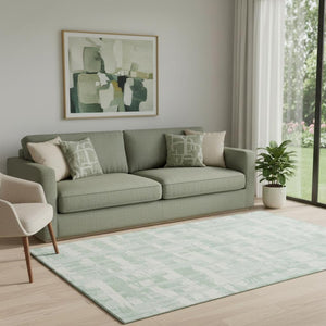 HomeRoots 5' X 8' Mint Green Striped Area Rug with UV Protection – Durable, Washable, Ideal for Indoor Spaces 705691