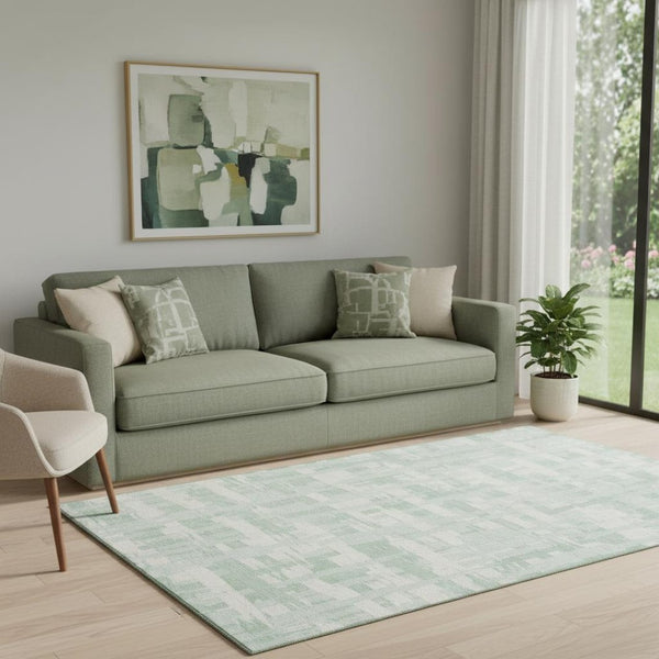 HomeRoots 5' X 8' Mint Green Striped Area Rug with UV Protection – Durable, Washable, Ideal for Indoor Spaces 705691