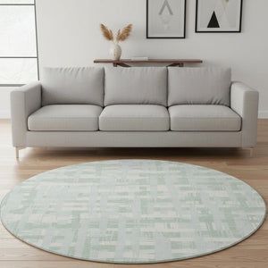 HomeRoots 8' Mint Green & Ivory Striped Round Rug - Washable, Durable, UV-Protected, Perfect for Any Room! 705692