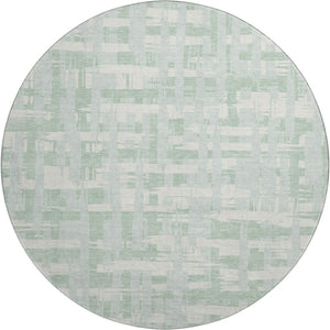 HomeRoots 8' Mint Green & Ivory Striped Round Rug - Washable, Durable, UV-Protected, Perfect for Any Room! 705692