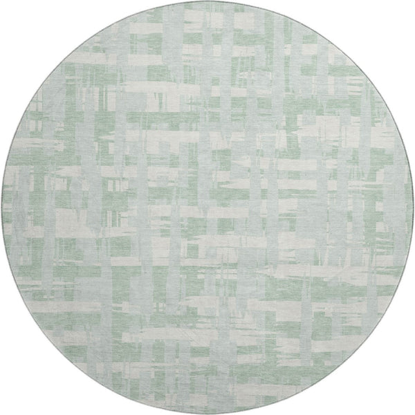 HomeRoots 8' Mint Green & Ivory Striped Round Rug - Washable, Durable, UV-Protected, Perfect for Any Room! 705692