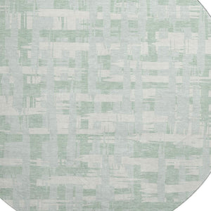 HomeRoots 8' Mint Green & Ivory Striped Round Rug - Washable, Durable, UV-Protected, Perfect for Any Room! 705692