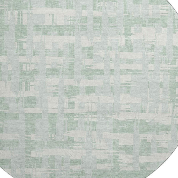 HomeRoots 8' Mint Green & Ivory Striped Round Rug - Washable, Durable, UV-Protected, Perfect for Any Room! 705692