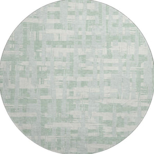 HomeRoots 8' Mint Green & Ivory Striped Round Rug - Washable, Durable, UV-Protected, Perfect for Any Room! 705692