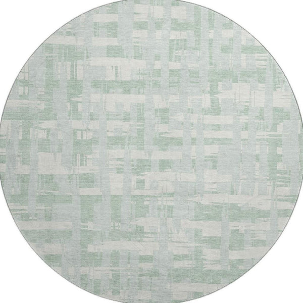 HomeRoots 8' Mint Green & Ivory Striped Round Rug - Washable, Durable, UV-Protected, Perfect for Any Room! 705692