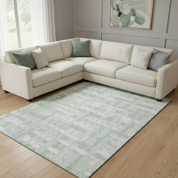 HomeRoots 8' X 10' Mint Green and Ivory Striped Area Rug – Washable, UV Protected, Stylish & Stain Resistant! 705693