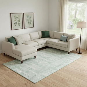 HomeRoots 9' X 12' Mint Green & Ivory Striped Area Rug - Washable, UV Protected, Durable for Kids & Pets! 705694