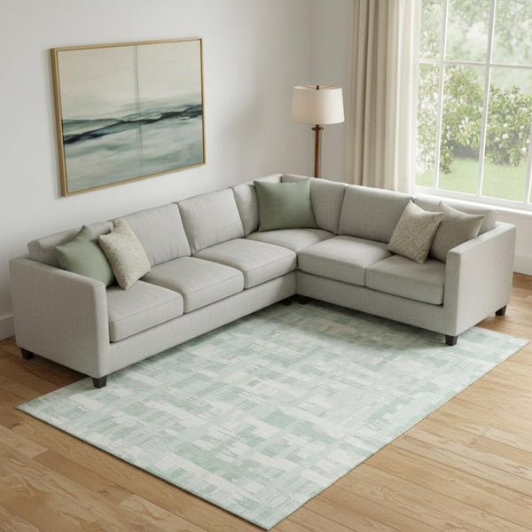HomeRoots 10' Mint Green & Ivory Striped Washable Area Rug - Durable, UV-Protected, Ideal for Busy Homes 705695