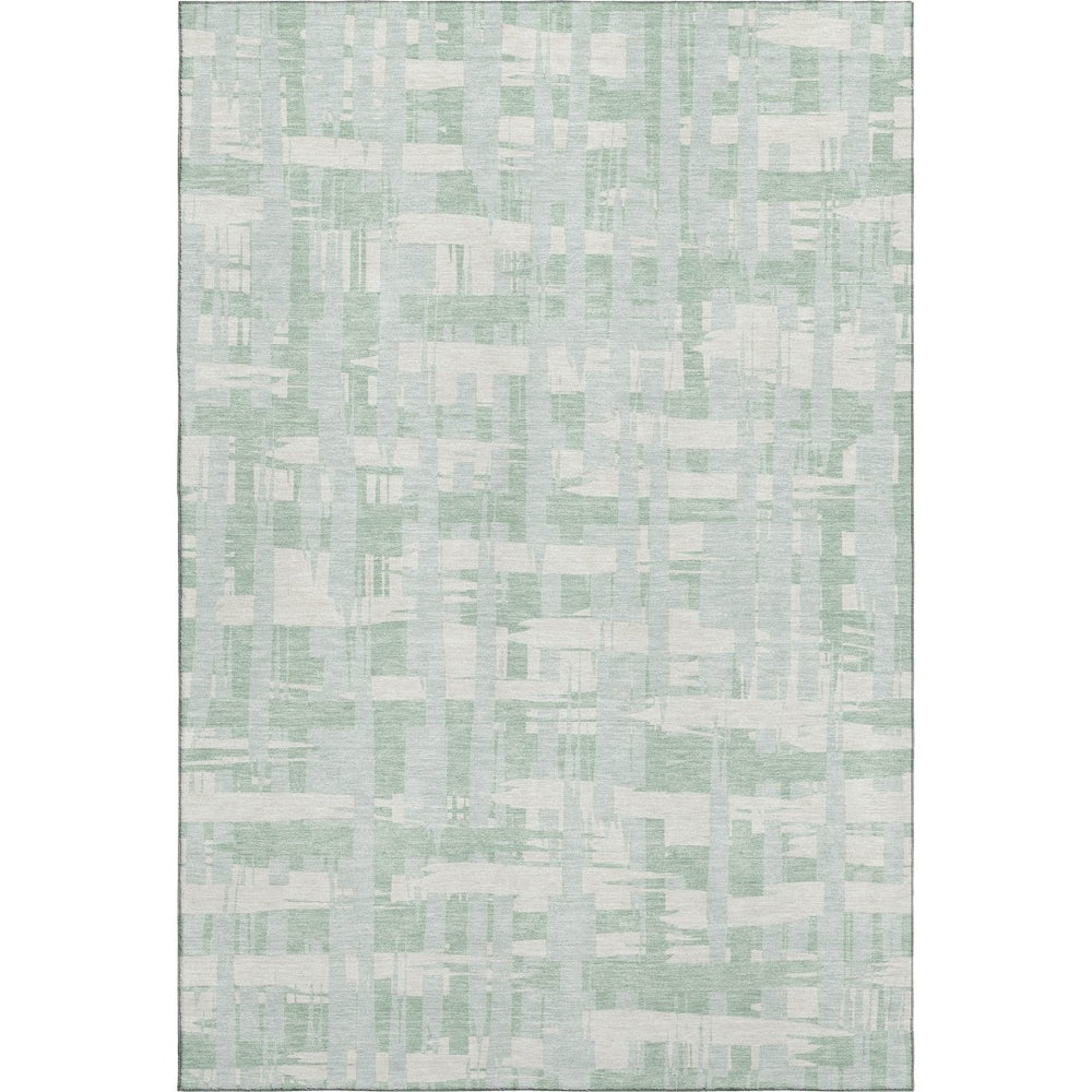 HomeRoots 10' Mint Green & Ivory Striped Washable Area Rug - Durable, UV-Protected, Ideal for Busy Homes 705695