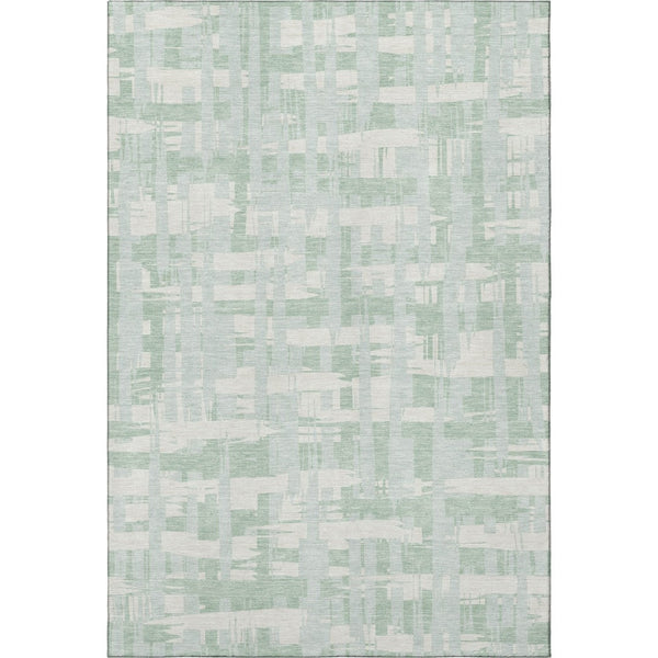 HomeRoots 10' Mint Green & Ivory Striped Washable Area Rug - Durable, UV-Protected, Ideal for Busy Homes 705695