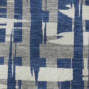 HomeRoots 8' Navy Blue and Ivory Striped Round Rug - Washable, UV-Protected, Durable, and Stylish for Any Room 705698