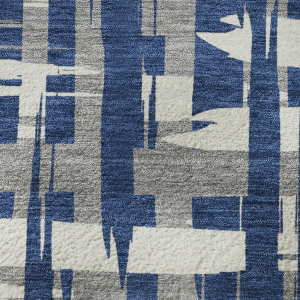 HomeRoots 8' Navy Blue and Ivory Striped Round Rug - Washable, UV-Protected, Durable, and Stylish for Any Room 705698