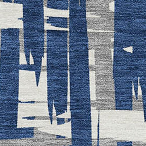 HomeRoots 8' X 10' Navy Blue & Ivory Striped Washable Area Rug - Durable, UV-Protected, Perfect for Homes! 705699