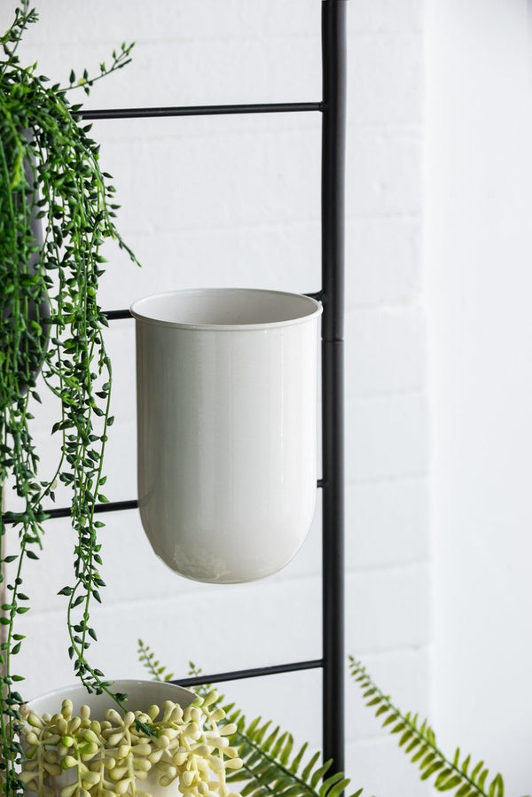 English Elm 32x14x60" Matte Black Iron Ladder Plant Stand with Bucket Planters for Indoor Outdoor W2078P499969
