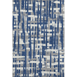 HomeRoots 9' X 12' Striped Navy Blue & Ivory Washable Area Rug with UV Protection for High-Traffic Spaces 705700