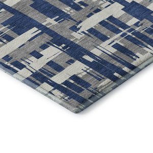 HomeRoots 9' X 12' Striped Navy Blue & Ivory Washable Area Rug with UV Protection for High-Traffic Spaces 705700