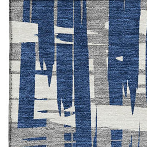 HomeRoots 9' X 12' Striped Navy Blue & Ivory Washable Area Rug with UV Protection for High-Traffic Spaces 705700