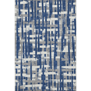 HomeRoots 9' X 12' Striped Navy Blue & Ivory Washable Area Rug with UV Protection for High-Traffic Spaces 705700