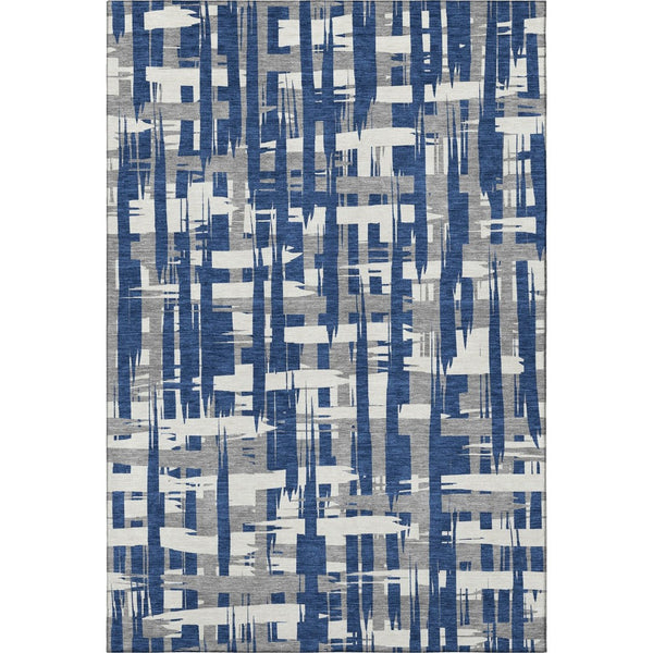 HomeRoots 9' X 12' Striped Navy Blue & Ivory Washable Area Rug with UV Protection for High-Traffic Spaces 705700