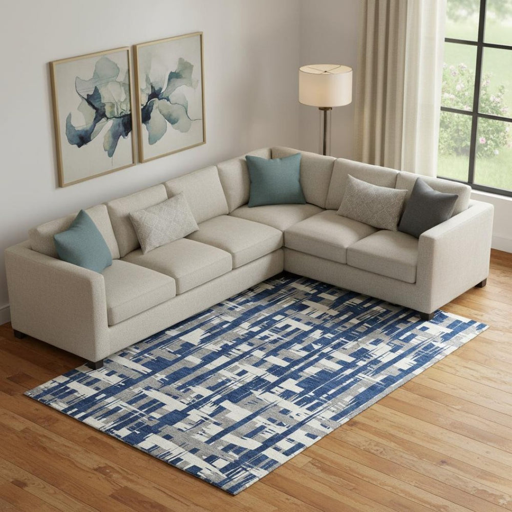 HomeRoots 10' X 14' Navy Blue & Ivory Striped Area Rug – Washable, UV-Protected, Stylish & Durable for All Spaces 705701
