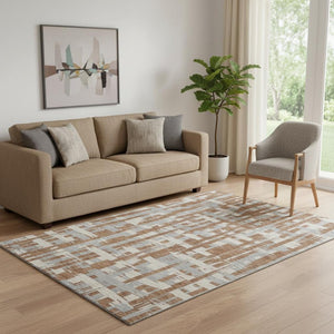 HomeRoots 5' X 8' Washable Rust and Ivory Striped Area Rug - Durable, UV Protected, Pet-Friendly Design 705703