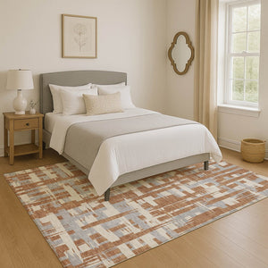 HomeRoots 5' X 8' Washable Rust and Ivory Striped Area Rug - Durable, UV Protected, Pet-Friendly Design 705703