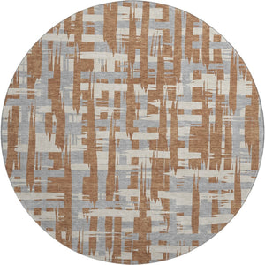 HomeRoots 8' Elegant Rust and Ivory Striped Round Rug - Washable, UV-Protected, Durable for High-Traffic Areas 705704