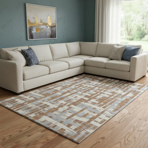 HomeRoots 8' X 10' Washable Rust and Ivory Striped Area Rug with UV Protection for Stylish, Durable Living Spaces 705705