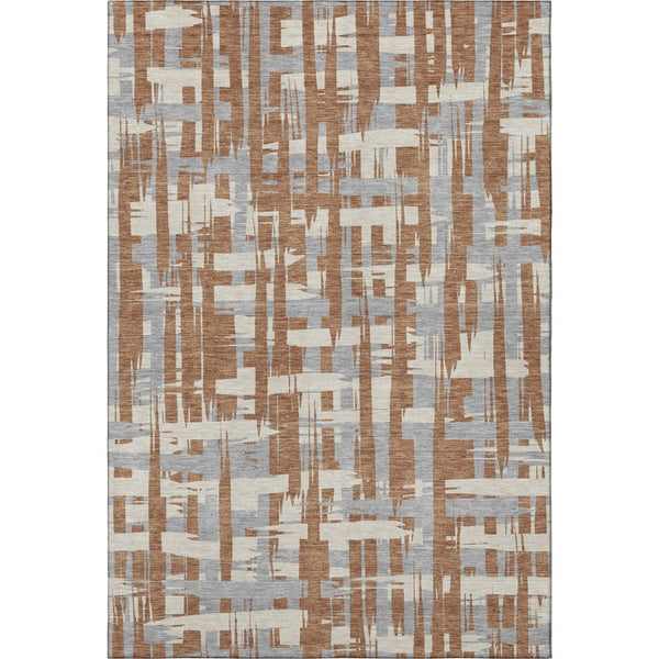 HomeRoots 8' X 10' Washable Rust and Ivory Striped Area Rug with UV Protection for Stylish, Durable Living Spaces 705705