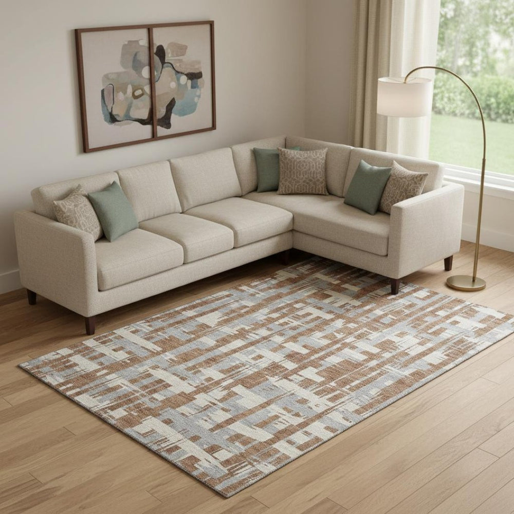 HomeRoots 9' X 12' Stylish Rust and Ivory Striped Washable Area Rug with UV Protection for Busy Homes 705706