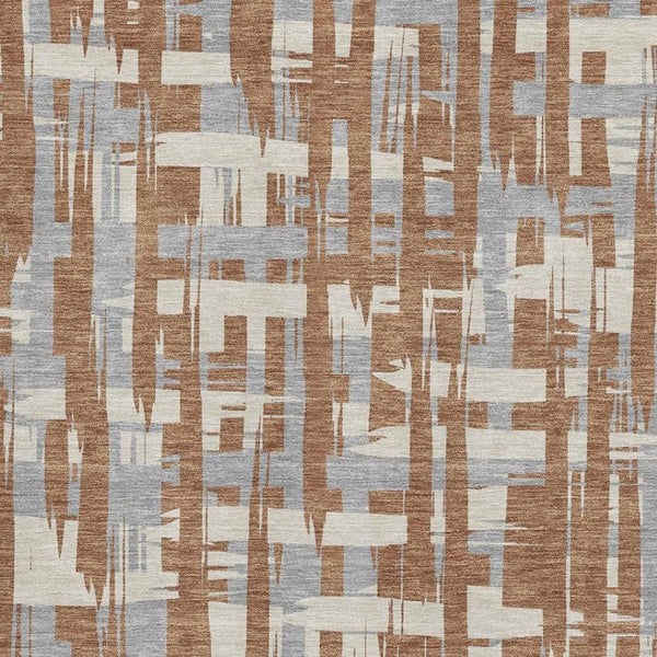 HomeRoots 9' X 12' Stylish Rust and Ivory Striped Washable Area Rug with UV Protection for Busy Homes 705706