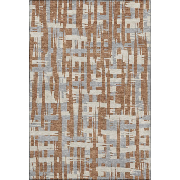 HomeRoots 10' X 14' Washable Rust and Ivory Striped Area Rug – Stain Resistant, UV Protected, Non-Slip Backing 705707