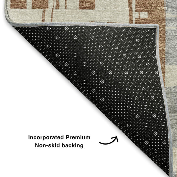 HomeRoots 10' X 14' Washable Rust and Ivory Striped Area Rug – Stain Resistant, UV Protected, Non-Slip Backing 705707