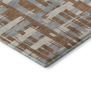 HomeRoots 10' X 14' Washable Rust and Ivory Striped Area Rug – Stain Resistant, UV Protected, Non-Slip Backing 705707