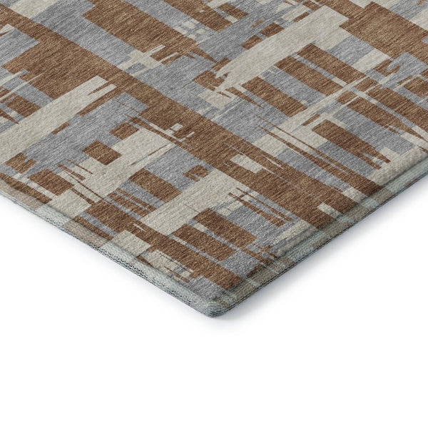 HomeRoots 10' X 14' Washable Rust and Ivory Striped Area Rug – Stain Resistant, UV Protected, Non-Slip Backing 705707