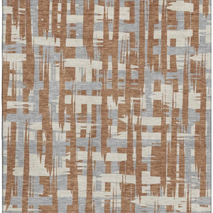 HomeRoots 10' X 14' Washable Rust and Ivory Striped Area Rug – Stain Resistant, UV Protected, Non-Slip Backing 705707