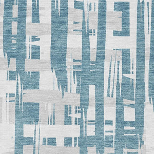 HomeRoots 5' Teal and Ivory Striped Washable Area Rug - Durable, UV-Protected, Easy-Care Design for Homes 705709