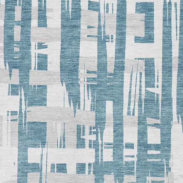 HomeRoots 5' Teal and Ivory Striped Washable Area Rug - Durable, UV-Protected, Easy-Care Design for Homes 705709