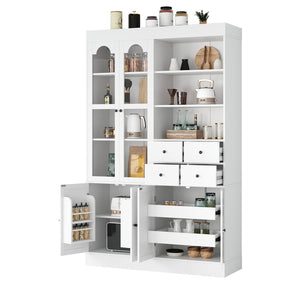 English Elm Topmax Shaker Buffet Hutch with Glass Doors Drawers and Pull-out Trays SP000092AAK