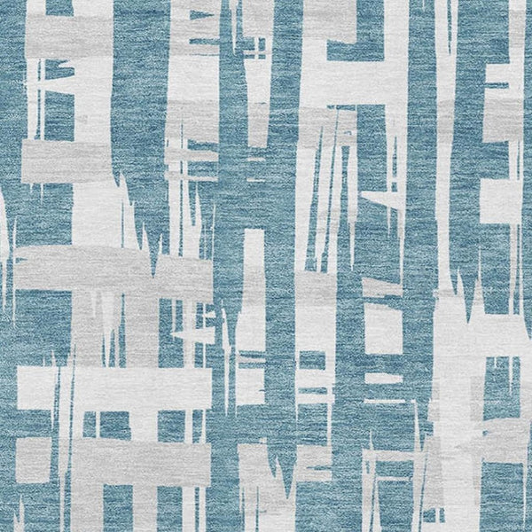 HomeRoots 8' X 10' Striped Teal & Ivory Washable Area Rug - Durable, UV Protected, Perfect for High-Traffic Spaces 705711
