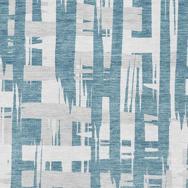 HomeRoots 9' X 12' Coastal-Inspired Teal and Ivory Striped Area Rug - Durable, Washable, UV Protected Design 705712