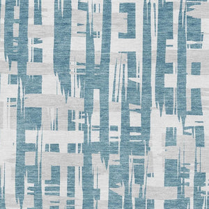 HomeRoots 9' X 12' Coastal-Inspired Teal and Ivory Striped Area Rug - Durable, Washable, UV Protected Design 705712